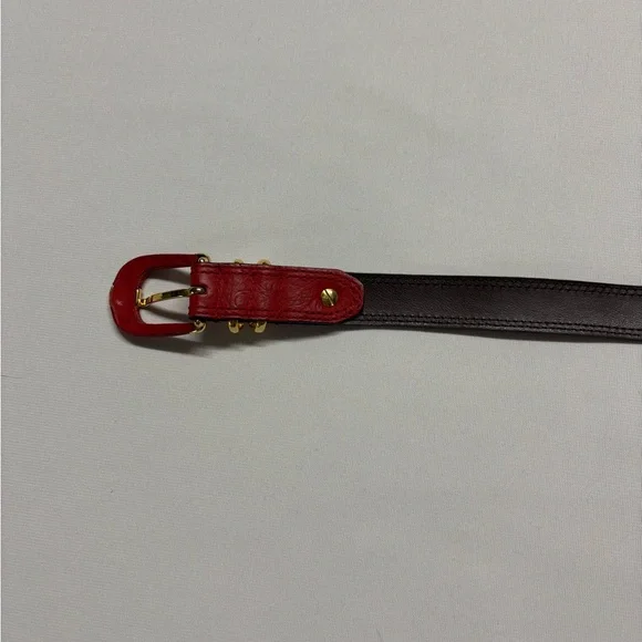 Vintage Etienne Aigner Belt - Red Embossed Leather with Gold Hardware - Picture 3 of 6